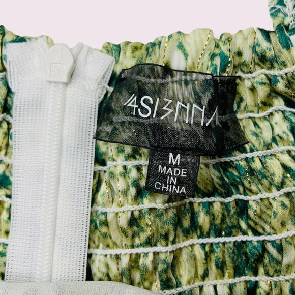 4SI3NNA Green Snakeskin Print Ruffled Shoulder Straps Dress - Size Medium - Picture 5 of 9